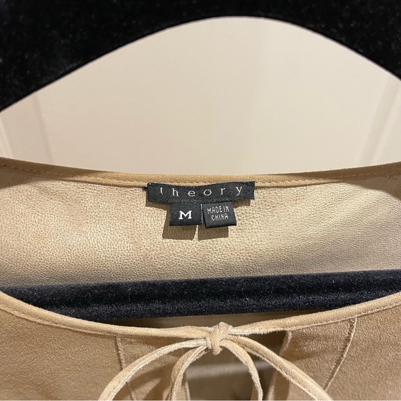 Theory Boho Leather Top with two leather corded bows Size M - Carmel color - Picture 6 of 17